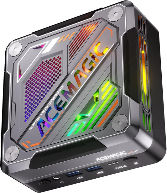 ACEMAGIC Mini PC Gaming RGB, AMD Ryzen 7 8845HS (hasta a 5,1 GHz) 32 GB DDR5 512 GB NVME PCIE 4.0 SSD Mini Ordenadores de Sobremesa, AMD Radeon 780 M| BT5.2| Wi-Fi 6| 8K